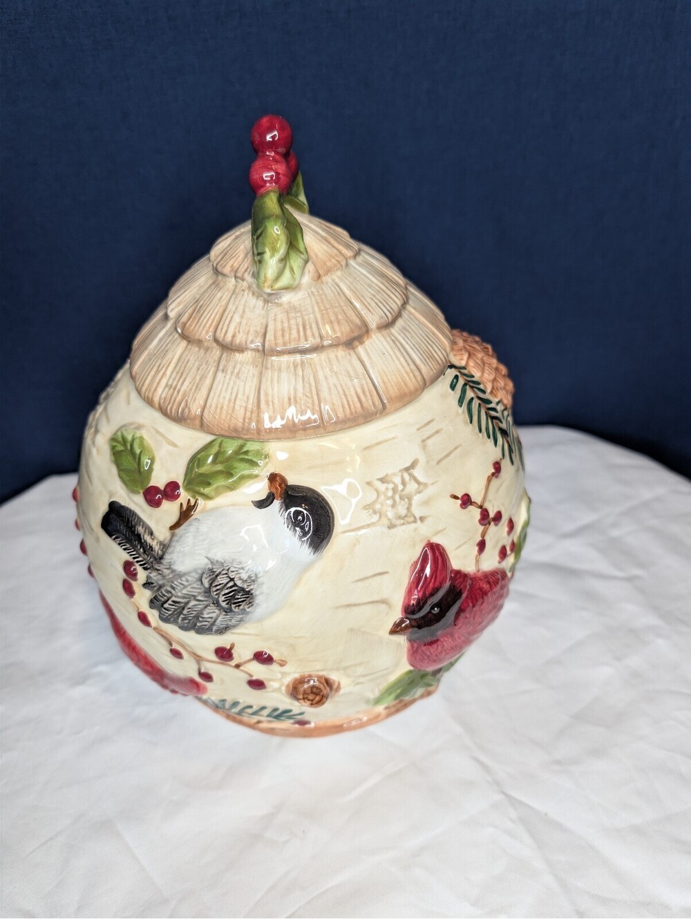 Sonoma Ceramic Bird and Pinecone Cookie Jar with Lid - Picture 2 of 7